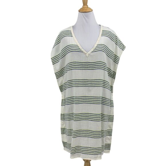 J Crew Dress Womens S Small Multi Cotton Striped Beach Cover Up V Neck Tunic - Picture 1 of 12